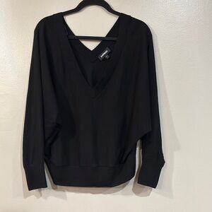 Black V-Neck Women's Top